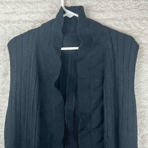 Vintage witchy whimsigoth Black Sleeveless Knit Cardigan Medium Ruffled Ribbed - Picture 2 of 12